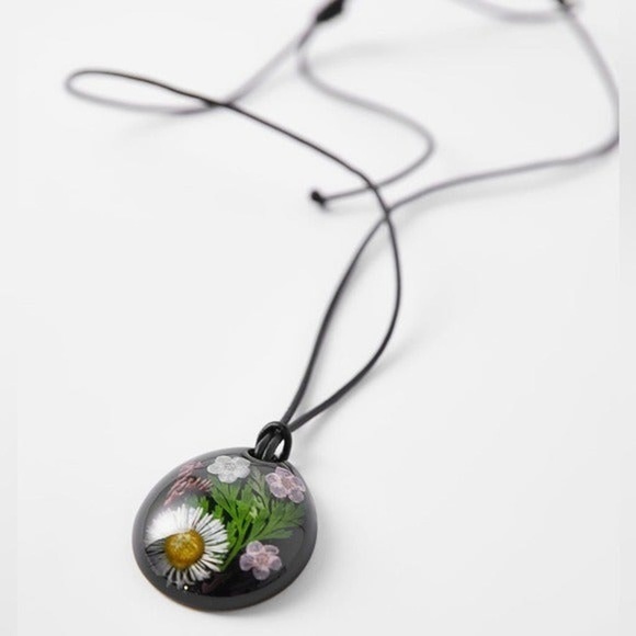 NWT Zara Dry Flowers in Glass Statement Necklace - Picture 6 of 11